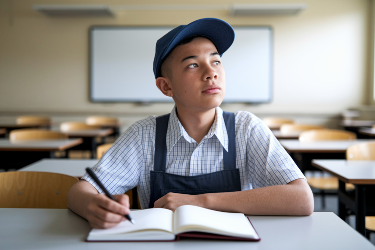 apprenti-bureau-stylo-cahier-classe-vide