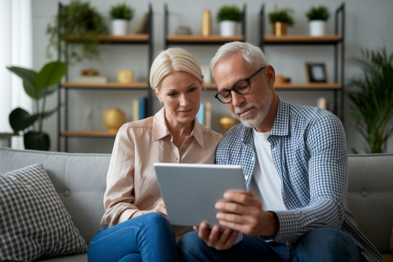 couple-mature-salon-moderne-tablette