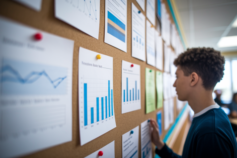 etudiant-dos-panneau-graphes-flou