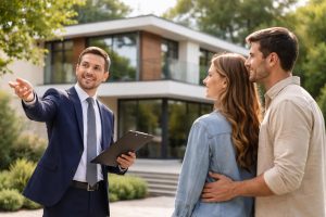 agent-immobilier-couple-maison-moderne