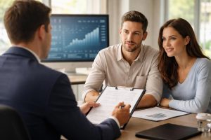 conseiller-financier-couple-document-bureau